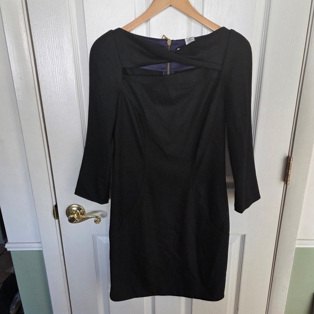 Diane von Furstenberg Black Wool Blend Cutout Sheath Dress Exposed‎ Zipper Sz 10